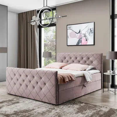 Produktbild von Boxspringbett MONAKO-120x200cm Bettkästen|Topper|Doppelbett|Polsterbett|Gepolstertes Kopfteil und Fussteil mit einer eleganten Steppung verziert-Rosa