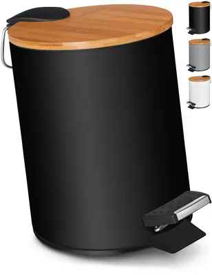 Image de Poubelle design de 3 litres avec pédale et couvercle en bambou