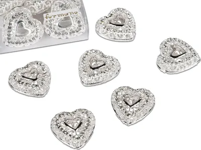 Produktbild von 6er Pack Streudeko Herzen silber D. 4cm mit Kristallsteinen Formano