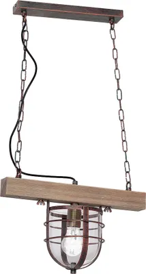 Produktbild von Pendelleuchte Rustikal "Ander" Kupfer Holz (hell) Glas Metall Holz Hängelampe Wohnzimmer Esstisch
