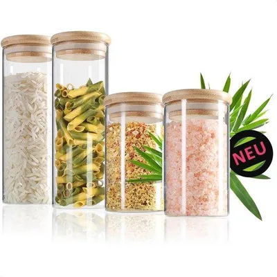 Produktbild von Famanu Aufbewahrungsgläser mit Bambusdeckel - Luftdicht, 0,25L / 0,5L