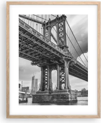 Produktbild von Gerahmtes Poster - Rahmen in heller Eiche - Manhattan Brücke Schwarzweiß - 40x50 cm - Wand Bild - Wanddeko - Wandbilder - Wandposter - Bilderrahmen - Bilder - Kunstdruck - Wandbild - P2NPA40x50-4156