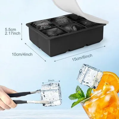 Produktbild von Ibenzoa® Silikon-Eiswürfelform mit Deckel – 6 XXL-Würfel 5×5×5 cm, lebensmittelecht & BPA-frei, -40°C bis 260°C, für Cocktails & Getränke