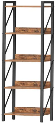 Produktbild von Bücherregal Standregal Leiterregal 5 Ebenen Rustikales Braun Schwarz 42x28x132 cm