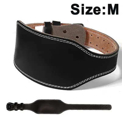 A black weightlifting belt is shown from the front and from the side.