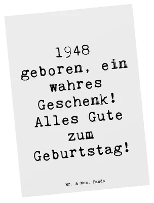 Produktbild von Mr. & Mrs. Panda Grußkarte Spruch 1948 Geburtstag - Weiß - Geschenk, Postkarten, Ansichtskarte, Postkarte, Geburtsjahr, Happy Birthday, Ansichtskarten, Alles Gute zum