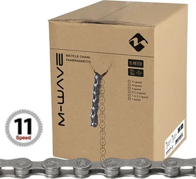 Produktbild von Messingschlager Kettenrolle 11-fach, 15 Meter, M-WAVE, Kettenschloss, 1/2x11/128, grau