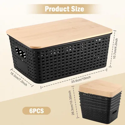 Obrázek produktu pro Omgoods – Sada 6 úložných boxů s bambusovým víkem