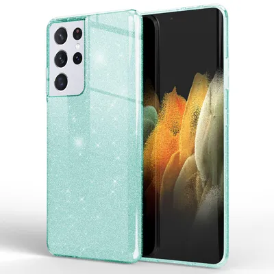 Image de NALIA Glitter Handy Cover pour Samsung Galaxy S21 Ultra, Diamond Cover Bling Case Mint Green