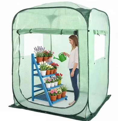 Produktbild von Mini Pop-up Gewächshaus - Tragbares Anzuchthaus - Reißverschluss-Rolltür - Verstärkte PE-Folie - Pflanzenschutz - Grün