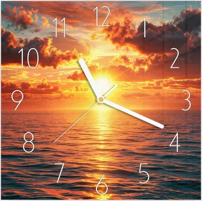 Produktbild von Wanduhr aus Glas mit Motiv Sonnenuntergang Meer- 30 x 30 cm - inkl. Aufhängesystem