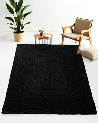 Image de carpetfine Tapis Jute Nele couleur naturelle anthracite 300x400 cm tissé à la main en Jute | Tapis naturel moderne uni de style boho pour salon et chambre
