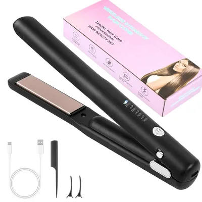 Produktbild von Kabelloses 2-in-1 Glätteisen und Lockenwickler, Mini-Haarglätter für alle Haartypen, Tragbar, 4 Temperaturstufen, Reise-Haarglätter