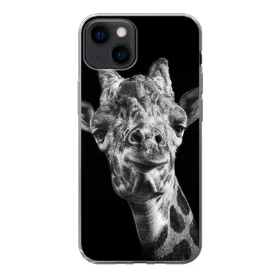 Produktbild von MuchoWow® Handyhülle Schutzhülle Hülle für iPhone 13 Giraffe vor schwarzem Hintergrund in schwarz und weiß Silikon Softcase Handy Hülle - Karteninhaber