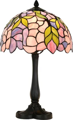 Productafbeelding van Clayre & Eef Tiffany tafellamp, diameter 30 cm, hoogte 50 cm, roze glas