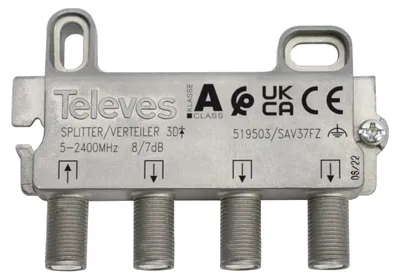 Produktbild von Televes 519503, Kabelsplitter, 5 - 2400 MHz, Edelstahl, Weiblich, F, 74 mm
