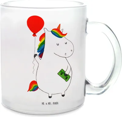 Produktbild von Mr. & Mrs. Panda Trinkglas Einhorn Luftballon - Transparent - Geschenk, Pott, Teetasse, Freude, Geld, Einhörner, Unicorn, Tee Tasse, Teeglas, Häferl