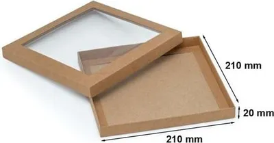 Obrázok produktu pre Dekoratívna darčeková krabička, hnedý kartón, 210 x 210 x 20 mm, s okienkom