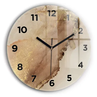 Produktbild von Wallfluent Große Wanduhr – Stilles Quarzuhrwerk - Uhr Dekoration Wohnzimmer Schlafzimmer Küche - Zifferblatt - schwarze Zeiger - 60 cm - Beigefarbene moderne Kunst