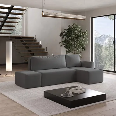 Produktbild von Masseno Ecksofa VELOTTI R-S mit Schlaffunktion L-Form, Sofa mit Bettkasten, Wohnzimmersofa, Couch, Soffa, Bettsofa, Couchgarnitur- Grau, QUELLE 92