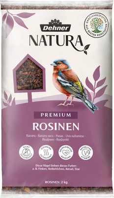 Produktbild von Dehner Natura Premium Wildvogelfutter, Rosinen Delikatesse, Futterrosinen, Ganzjahresfutter energiereich, hochwertiges Vogelfutter für Wildvögel, 2 kg
