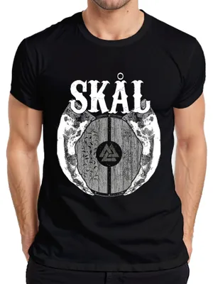 Produktbild von Skål Wikinger Trinkfest Nordisch Valknut Runen Mittelalter Schild Herren T-Shirt, Schwarz, XL