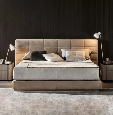 Produktbild von Beiges Doppelbett Schlafzimmer Möbel Moderne Betten Luxus Holzgestell