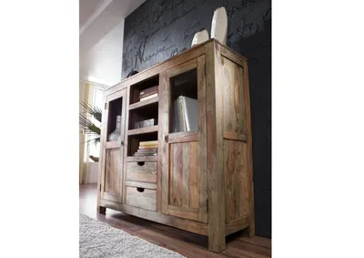 Produktbild von MASSIVMOEBEL24 Highboard Sheesham 140x40x120 grau geölt NATURE GREY #63