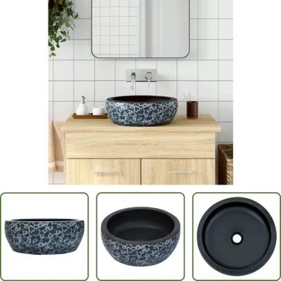 Produktbild von The Living Store Aufsatzwaschbecken Schwarz und Blau Rund Ø41x14 cm Keramik