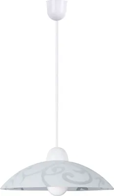 A white pendant light with a decorative pattern.