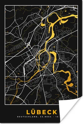Produktbild von MuchoWow® Poster Lübeck - Karte - Gold - Stadtplan - Deutschland 40x60 cm - Plakate für die Wand - Poster Babyzimmer