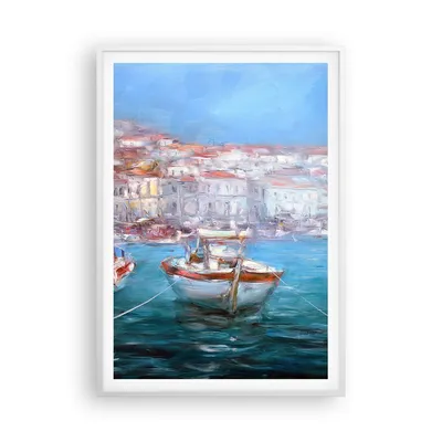 Produktbild von Gerahmtes Poster - Weißer Rahmen - Öl Boote Griechenland - 70x100 cm - Wand Bild - Wanddeko - Wandbilder - Kunstposter - Wandposter - Bilderrahmen - Bilder - Kunstdruck - P2WPA70x100-4467