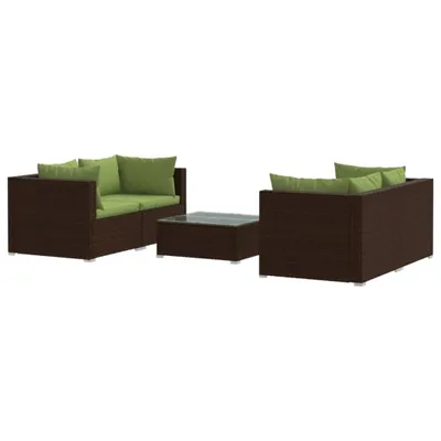 Produktbild von 5-tlg. Garten-Lounge-Set mit Kissen Poly Rattan Braun