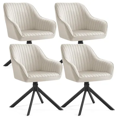 Produktbild von SONGMICS Esszimmerstuhl, 4er Set, drehbar, Samt, Polsterstuhl mit Armlehnen, bis 120 kg belastbar, beige-schwarz