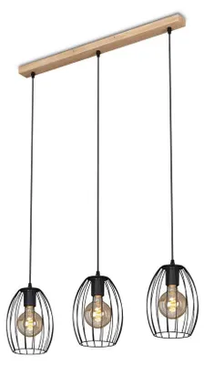 Obrázek produktu pro Závěsné svítidlo Závěsné svítidlo BRILONER LEUCHTEN WAKTU, 60 W, IP20, černá, kov-dřevo, bez 3x E27, 70 x 17,5 x 109,5 cm