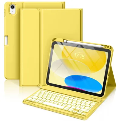 Image de Coque avec clavier pour iPad A16, 11 pouces, 10ème génération, 2025, 2022, 11 pouces. Compatibilité parfaite. Couleur : jaune