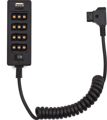 Obrázek produktu pro Andoer D-Tap B-zásuvka D-Tap samec na 8-portový D-Tap samice rozbočovací napájecí kabelový konektor s rozhraním USB Náhrada pro monitory baterií ARRI RED V-mount