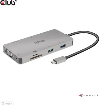 Immagine prodotto di Hub Club3d CLUB3D USB Gen1 Type-C 9-in-1 con HDMI, VGA, 2x USB Gen1 Type-A, RJ45, slot per schede SD/Micro SD e porta USB Gen1 Type-C femmina