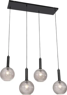 Produktbild von QAZQA - Design Design-Hängelampe I Pendellampe I Pendelleuchte schwarz mit Rauchglas 4-flammig - Chico I Wohnzimmer I Schlafzimmer - Länglich - LED geeignet E27
