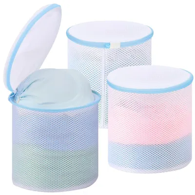 Image de Filet de lavage pour machine à laver, lot de 3, 18x20 cm, avec fermeture éclair dissimulée, renforcé, couleur bleu