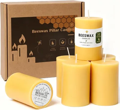 Productafbeelding van 6er Verpakking 100% Bijenwas Stumpenkerzen Natuur, Geel, 5x7cm