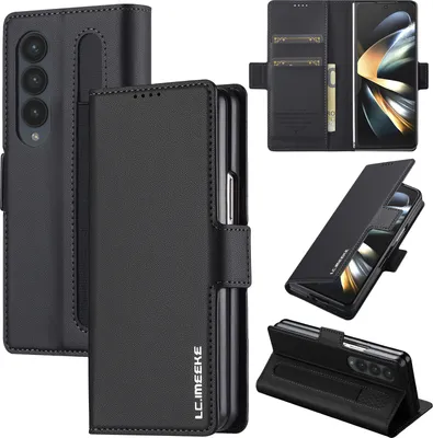 Immagine prodotto di Custodia magnetica in pelle flip per Samsung Galaxy Z Fold4 5G, con slot per schede e funzione stand Nero