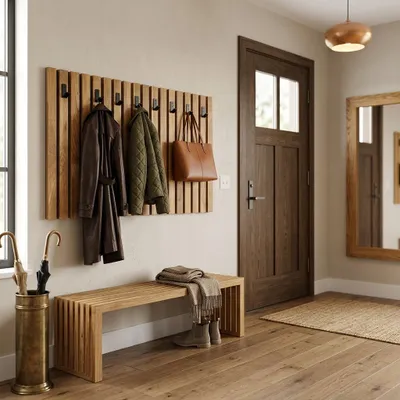Obrázek produktu pro FLEXISTYLE věšák na kabáty nástěnný věšák na kabáty věšák na kabáty dřevo dub lamely černá 4 rozměry (100x60cm)