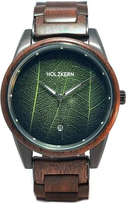 Holzkern Herren-Armbanduhr Edisto Walnuss/Blatt 1