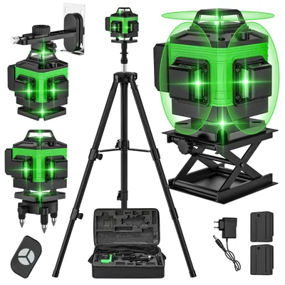 Obrázek produktu pro Laserový nivelátor – laser s křížovými paprsky – 16 linií – 4 x 360° – automatická nivelace – vertikální a horizontální linie – dálkové ovládání – zelený, včetně látkové tašky