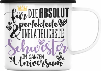 Produktbild von Trendation - Beste Schwester Geschenk Emaille Tasse Emaille Emaille Tasse Geburtstag Weihnachten Geschenkideen Schwestern Bruder Lustig Best Sister (Schwarz)