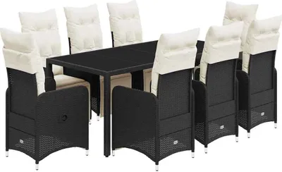 Obrázok produktu pre vidaXL 9-dielna záhradná bistro súprava s vankúšmi čierny polyratan