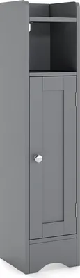 Productafbeelding van COSTWAY Toiletkast, smalle badkast, badkamerkast met vakken, houten badkamerplank met 2 planken, opbergkast 18x19,5x80cm, grijs