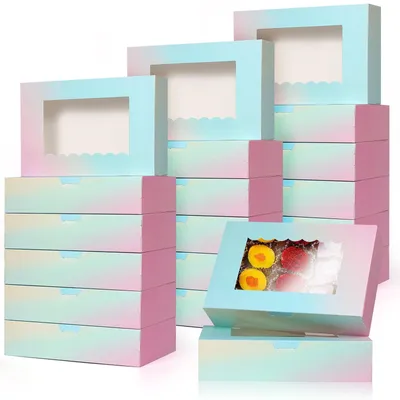 Productafbeelding van Omgoods - Set van 24 Taartdozen met Venster 21,5 x 14 x 5 cm