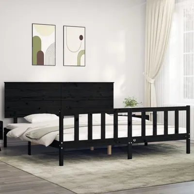 Produktbild von The Living Store Massivholzbett mit Kopfteil Schwarz 200x200 cm